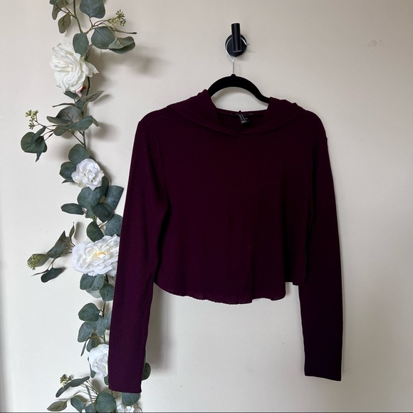 Forever 21 Long Sleeve Ribbed Crop Hoodie - Picture 1 of 8